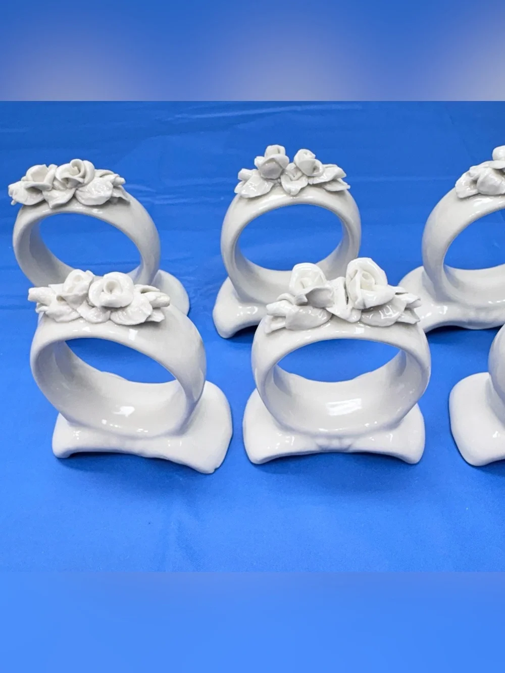 Vintage Wihelm Rittirsch Germany Porcelain Rose Napkin Rings Set of 8